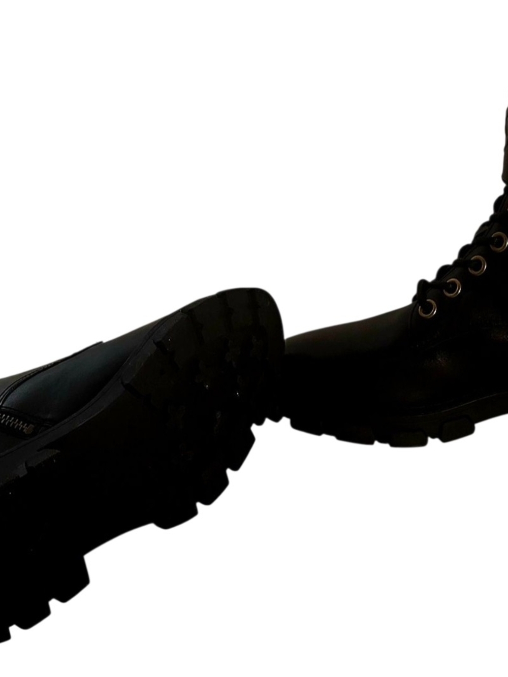 Michael Kors Black Leather Combat Boots Gold Hardware Lug Sole Moto Size 8 - Picture 6 of 8